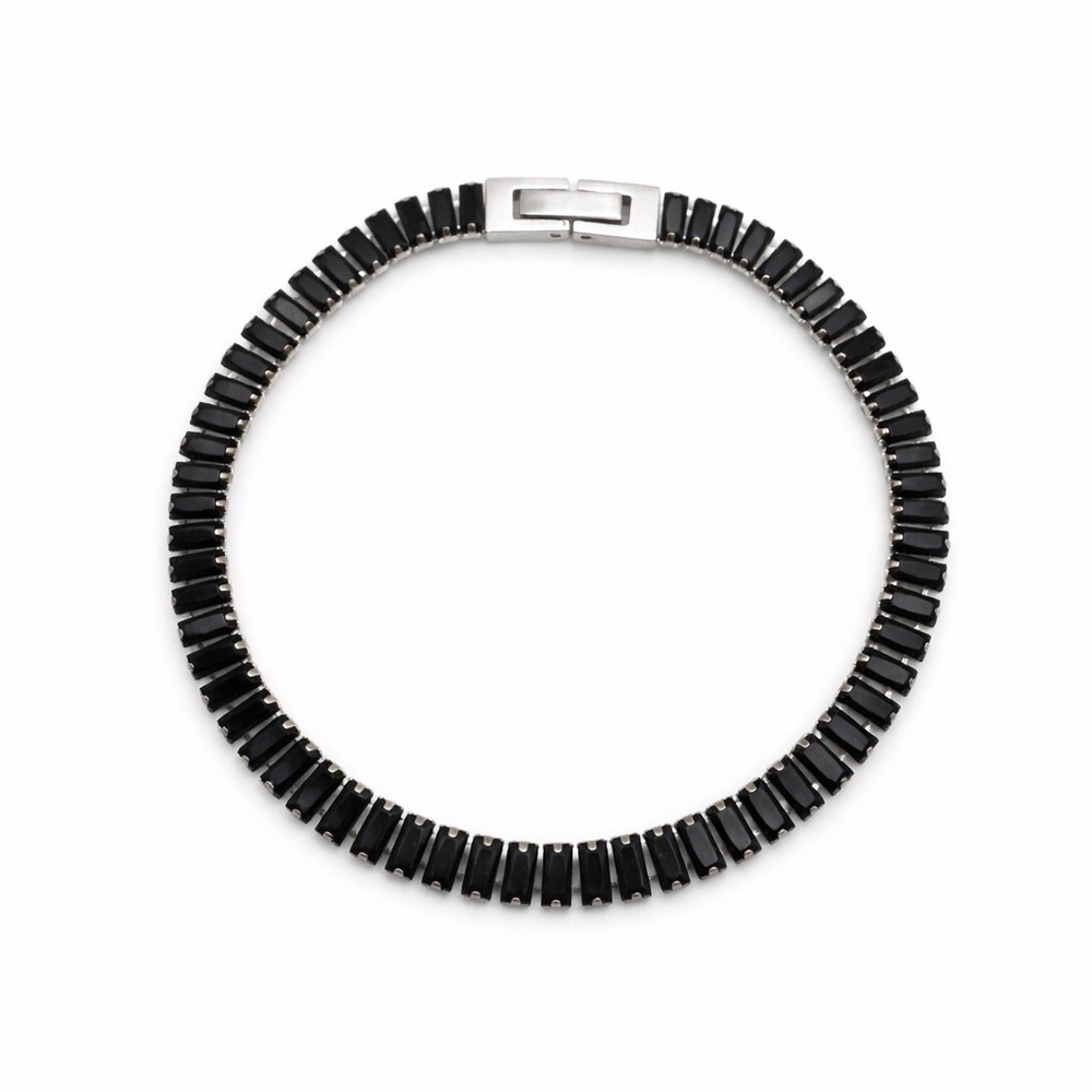 Silver Black Rectangular Tennis Bracelet - image 1